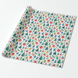 Schattige rode en groene kerstboom dennenwaterverf cadeaupapier