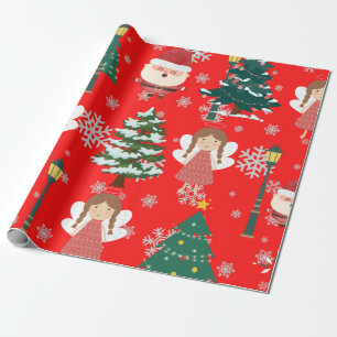 Schattige rode en groene kerstpatronen voor kinder cadeaupapier