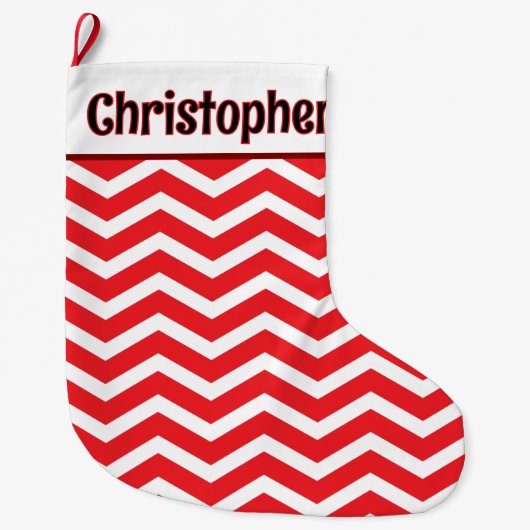 Schattige rode en witte Chevron aangepaste boodsch Grote Kerstsok (Voorkant)