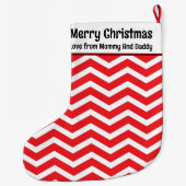 Schattige rode en witte Chevron aangepaste boodsch Grote Kerstsok (Achterkant)