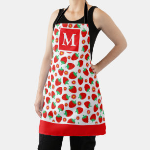Schattige rode en witte zomer aardbeien monogram schort