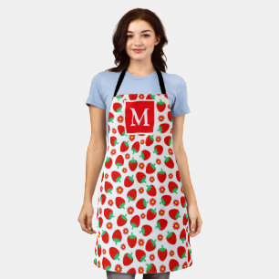 Schattige rode en witte zomer aardbeien monogram schort