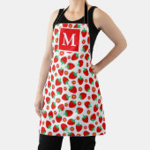 Schattige rode en witte zomer aardbeien monogram schort (Insitu)