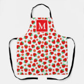 Schattige rode en witte zomer aardbeien monogram schort (Voorkant)