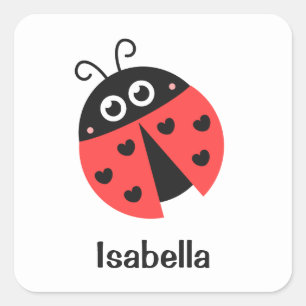 Schattige rode en zwarte lieveheersbeestje met har vierkante sticker