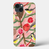 Schattige rode & gele Chickadee vogels Kerstboom H Case-Mate iPhone Case (Achterkant)