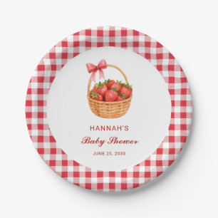 Schattige rode geruite aardbeimeisje baby shower papieren bordje