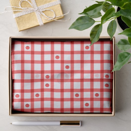 Schattige rode geruite tomaten tissuepapier (Geschenk)
