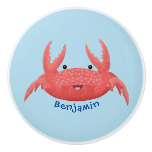 Schattige rode gevlekte krab cartoon illustratie keramische knop