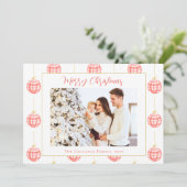 Schattige rode gingham geruite aangepaste foto Ker Feestdagenkaart (Staand voorkant)