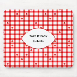 Schattige Rode Gingham Tomaten Neem het Leven Lich Muismat