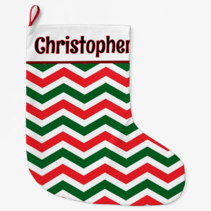 Schattige rode, groene en witte Chevron aangepast Grote Kerstsok