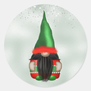Schattige Rode Groene Kabouter Zilveren Glans Kers Ronde Sticker