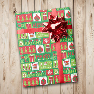 Schattige Rode Groene Kerst Afbeeldingen Collage Cadeaupapier