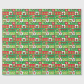 Schattige Rode Groene Kerst Afbeeldingen Collage Cadeaupapier (Vlak)