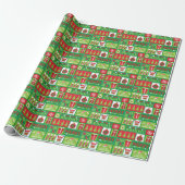 Schattige Rode Groene Kerst Afbeeldingen Collage Cadeaupapier (Uitgerold)