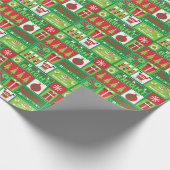 Schattige Rode Groene Kerst Afbeeldingen Collage Cadeaupapier (Hoek)
