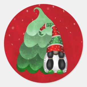 Schattige Rode Groene Witte Kabouter Boom Kerstmis Ronde Sticker