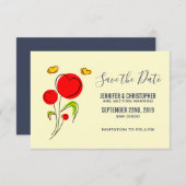 Schattige Rode Hartbloemen en Gele Vlinders Save The Date (Voorkant / Achterkant)