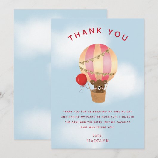 Schattige rode hete luchtballon kinderverjaardag bedankkaart (Voorkant / Achterkant)