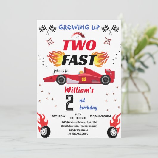 schattige rode jongen auto's Race auto twee snelle Kaart (Staand voorkant)