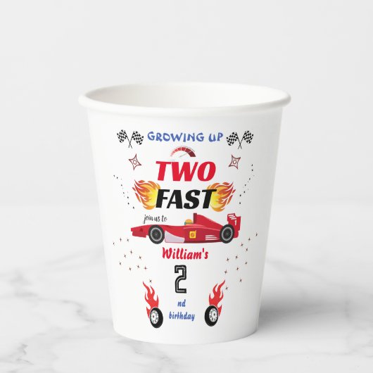 schattige rode jongen auto's Race auto twee snelle Papieren Bekers (Voorkant)