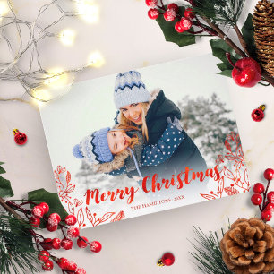 Schattige rode kalligrafie foto vrolijk kerstfeest briefkaart