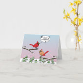 Schattige Rode Kardinaal Zingt Prettig Kerstfeest Kaart (Gele Bloem)