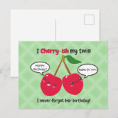 Schattige rode kers Kawaii Tweeling Verjaardag Briefkaart (Voorkant / Achterkant)
