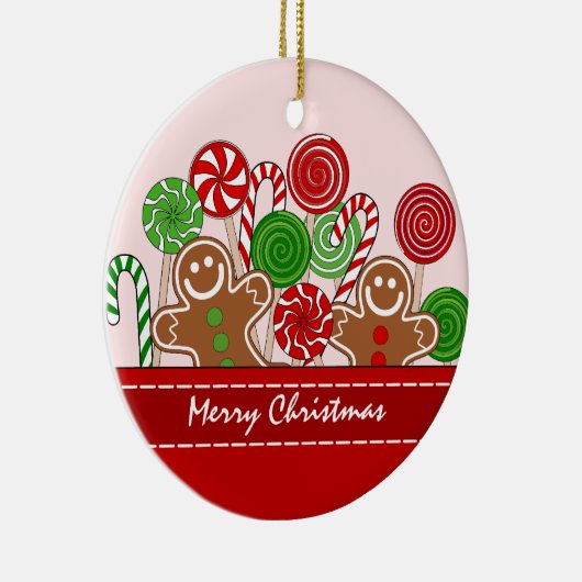 Schattige rode kerst gingerbreads keramisch ornament (Rechts)