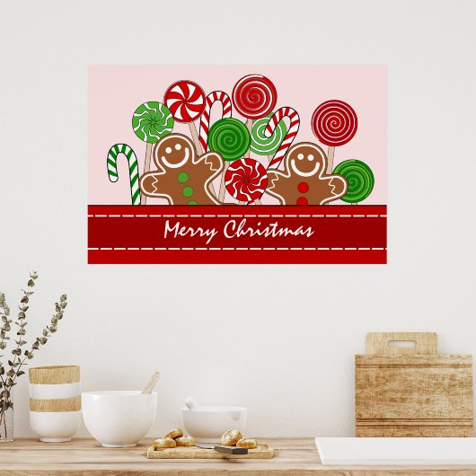 Schattige rode kerst gingerbreads poster (Keuken)