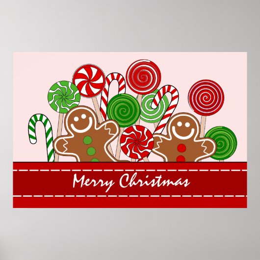 Schattige rode kerst gingerbreads poster (Voorkant)