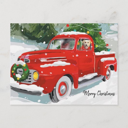 Schattige rode kersttruck met hond feestdagenkaart (Voorkant)