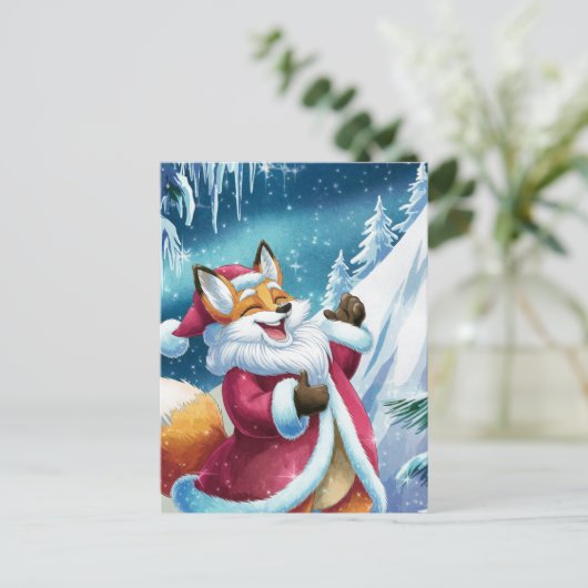 Schattige rode kerstvos zingt briefkaart (Staand voorkant)