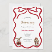 schattige rode konijnen kerstfeest uitnodiging (Voorkant)