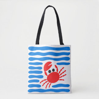Schattige Rode Krab & Blauwe Golven Kust Tote Bag
