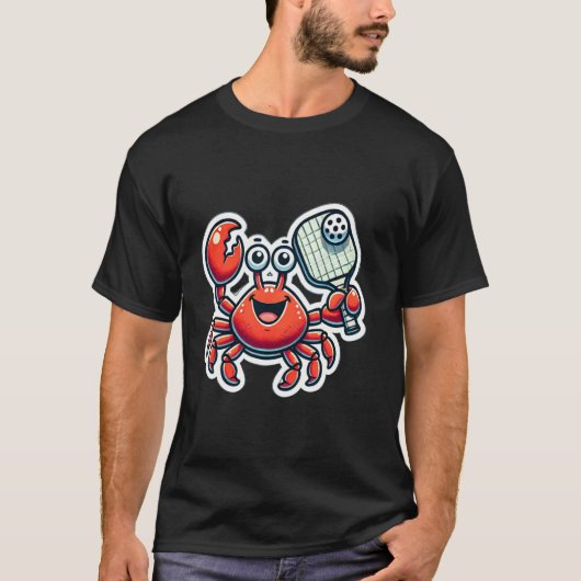 Schattige Rode Krab Speelt Pickleball Ontwerp T-shirt (Voorkant)