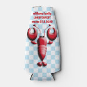 Schattige rode kreeft hart tang blauw geruit flesjeskoeler (Voorkant)