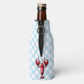 Schattige rode kreeft hart tang blauw geruit flesjeskoeler (Fles Achterkant)