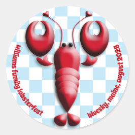 Schattige rode kreeft hart tang blauw geruit ronde sticker