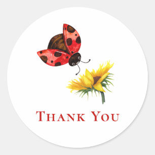 Schattige Rode Lieveheersbeestje Zonnebloem Dank J Ronde Sticker