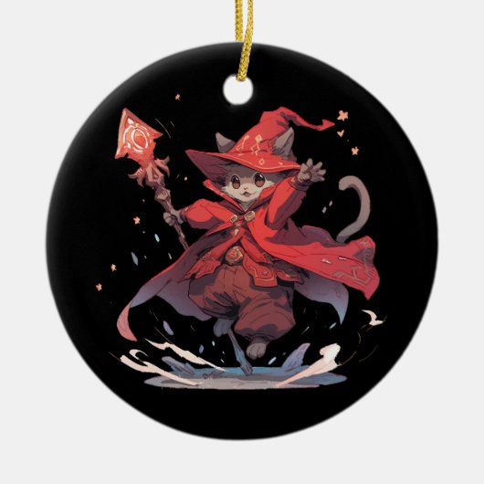 Schattige Rode Magiër Kat Held Keramisch Ornament (Voorkant)