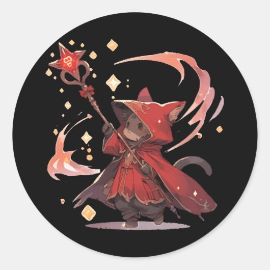 Schattige rode magiër kat held ronde sticker (Voorkant)