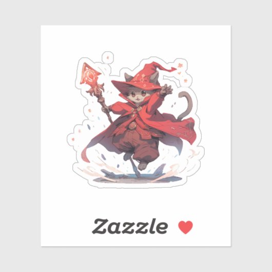 Schattige Rode Magiër Kat Held Sticker (Vel)