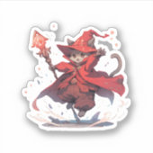 Schattige Rode Magiër Kat Held Sticker (Voorkant)
