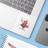 Schattige Rode Magiër Kat Held Sticker (Laptop met iPhone)