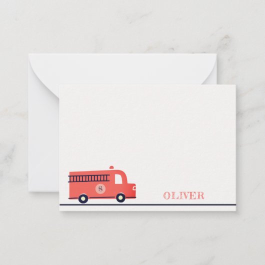 Schattige rode marine brandweerauto motor monogram notitiekaartje (Voorkant)