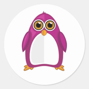 Schattige Rode Paarse Pinguïn Kawaii Cartoon Grote Ronde Sticker