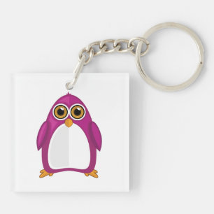 Schattige Rode Paarse Pinguïn Kawaii Cartoon Grote Sleutelhanger