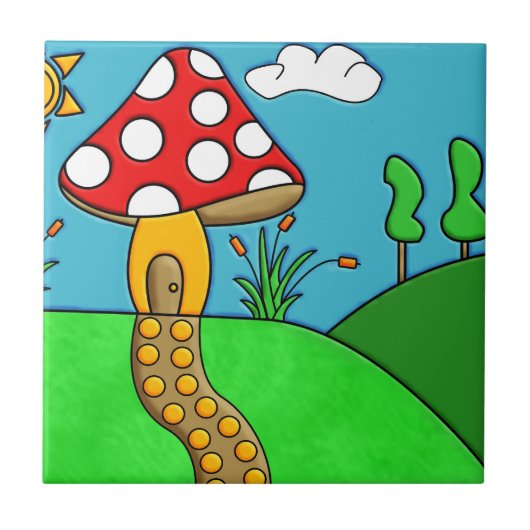 schattige rode paddenstoel tegeltje (Voorkant)